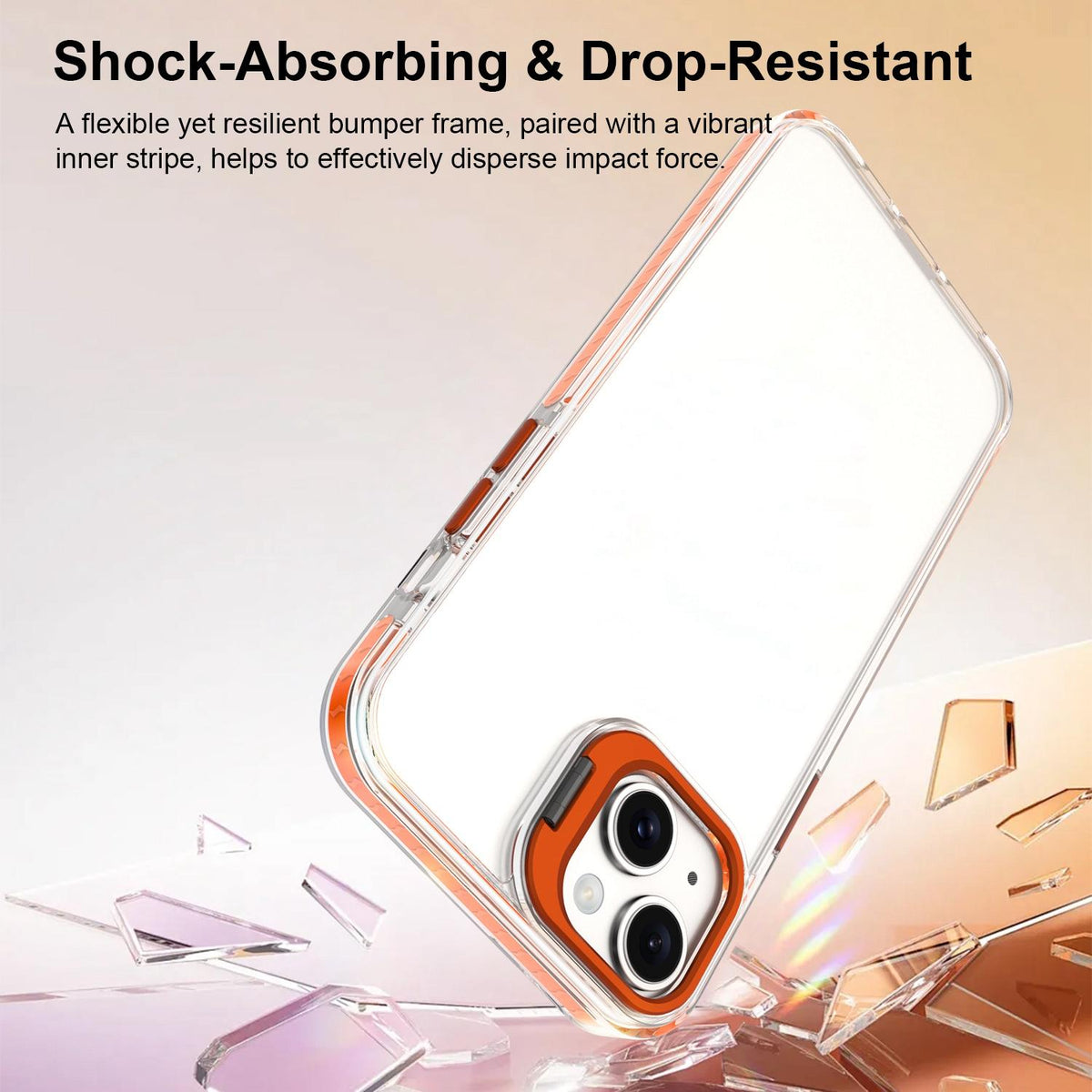 For iPhone 14 Plus Lens Frame Holder Acrylic TPU Phone Case - Clear Orange - EDA009890915A
