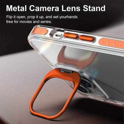 For iPhone 14 Plus Lens Frame Holder Acrylic TPU Phone Case - Clear Orange - EDA009890915A
