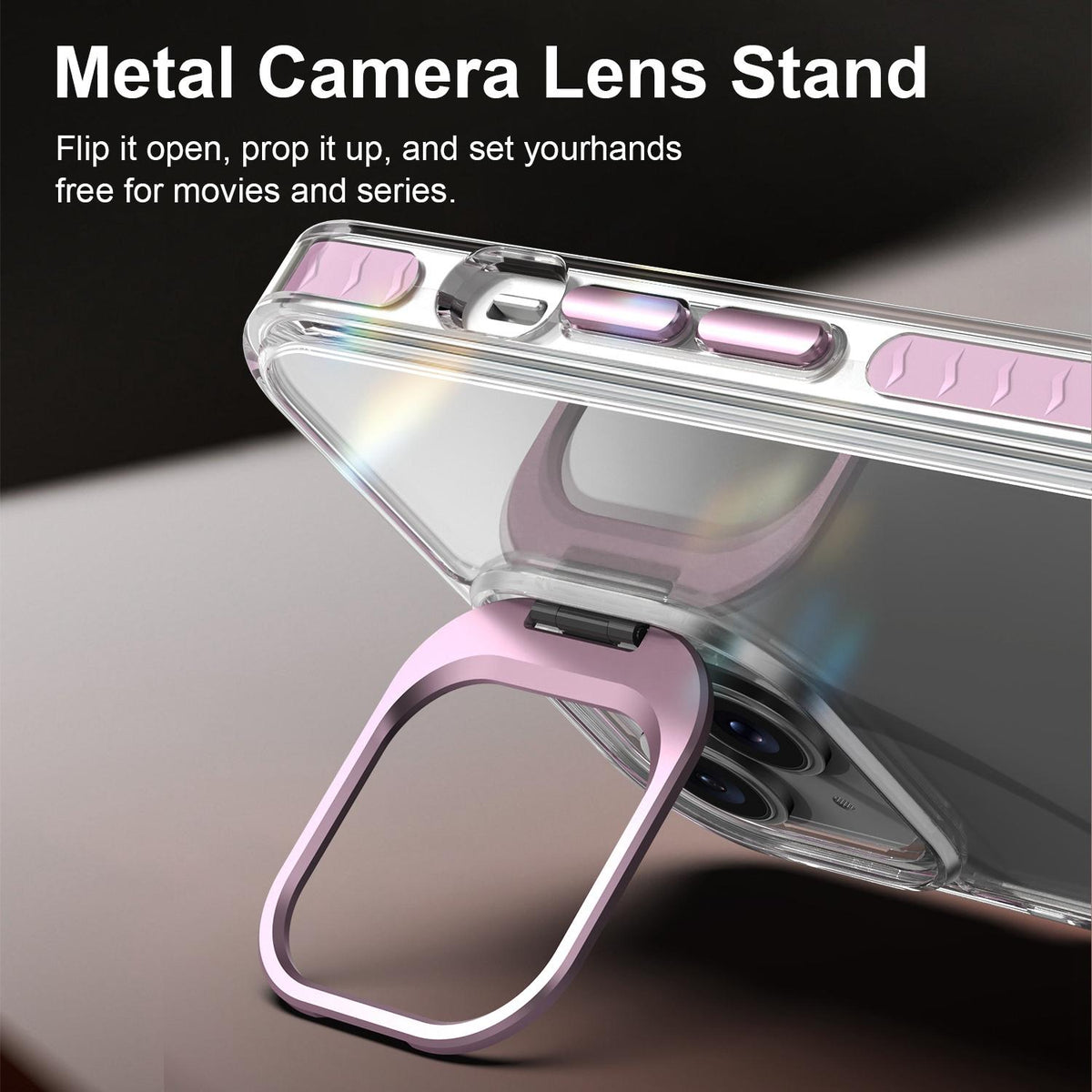 For iPhone 14 Plus Lens Frame Holder Acrylic TPU Phone Case - Clear Pink - EDA009890915B