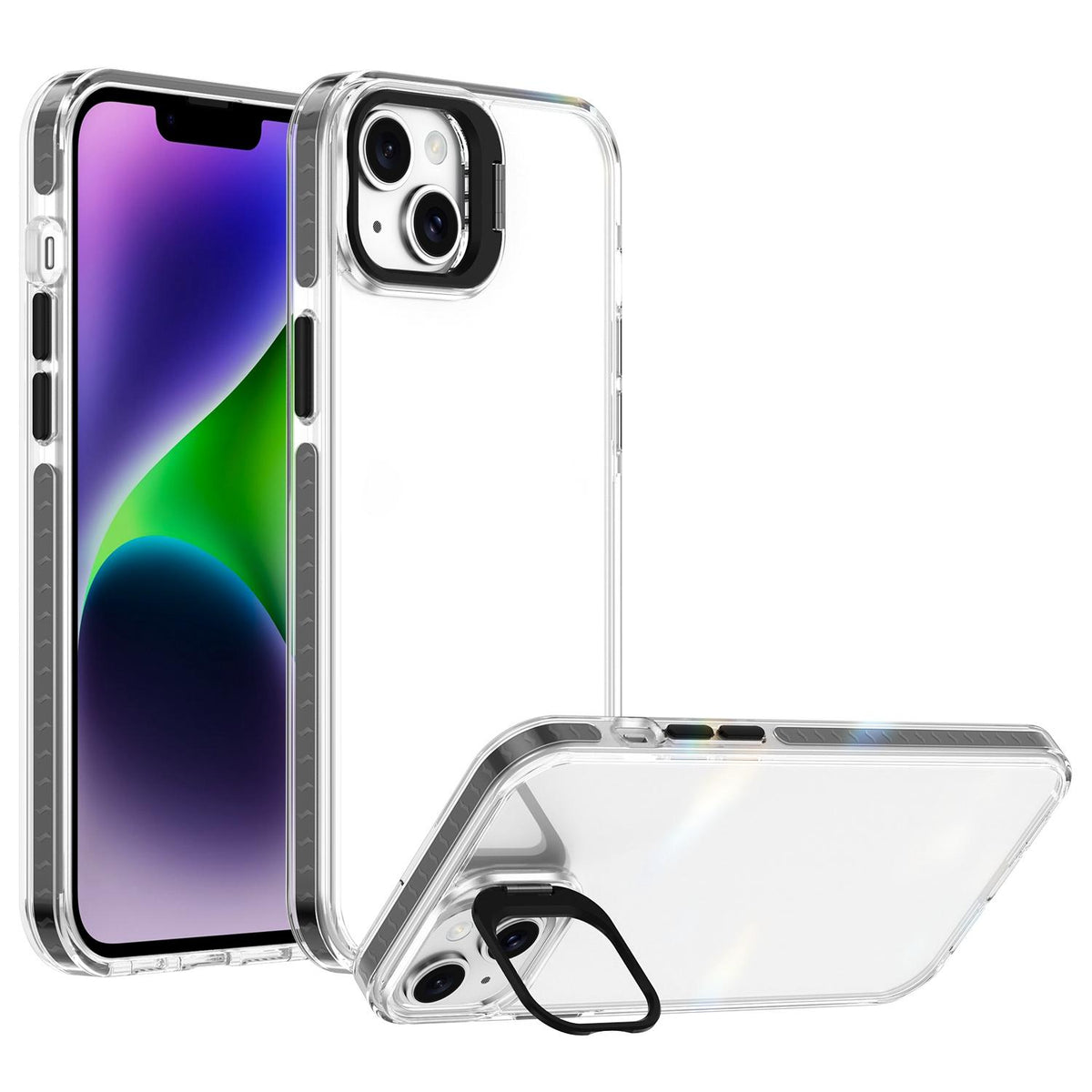 For iPhone 14 Plus Lens Frame Holder Acrylic TPU Phone Case - Clear Black - EDA009890915C