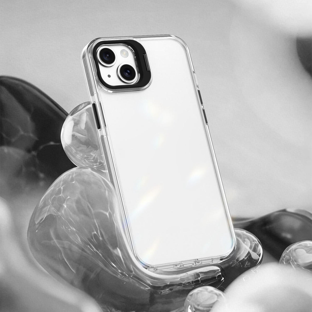 For iPhone 14 Plus Lens Frame Holder Acrylic TPU Phone Case - Clear Black - EDA009890915C