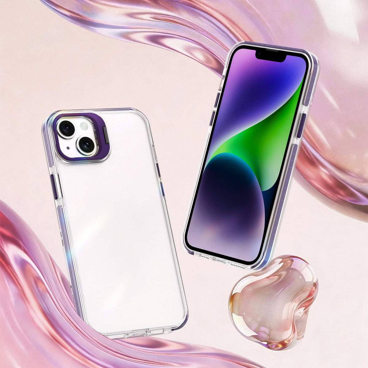 For iPhone 14 Plus Lens Frame Holder Acrylic TPU Phone Case - Clear Purple - EDA009890915E