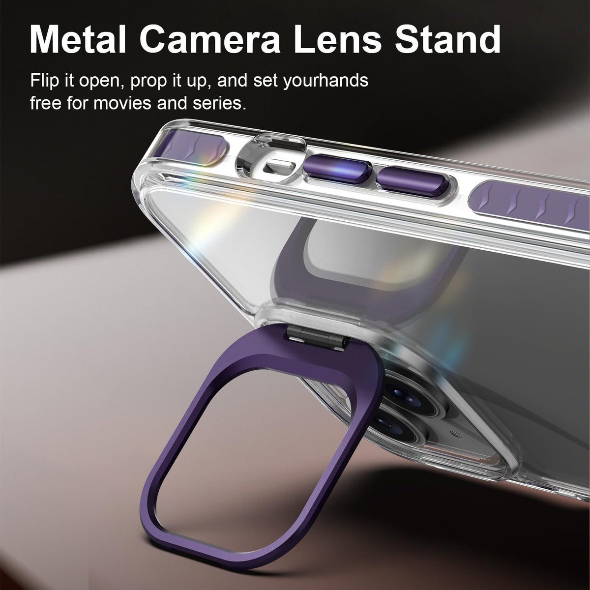 For iPhone 14 Plus Lens Frame Holder Acrylic TPU Phone Case - Clear Purple - EDA009890915E