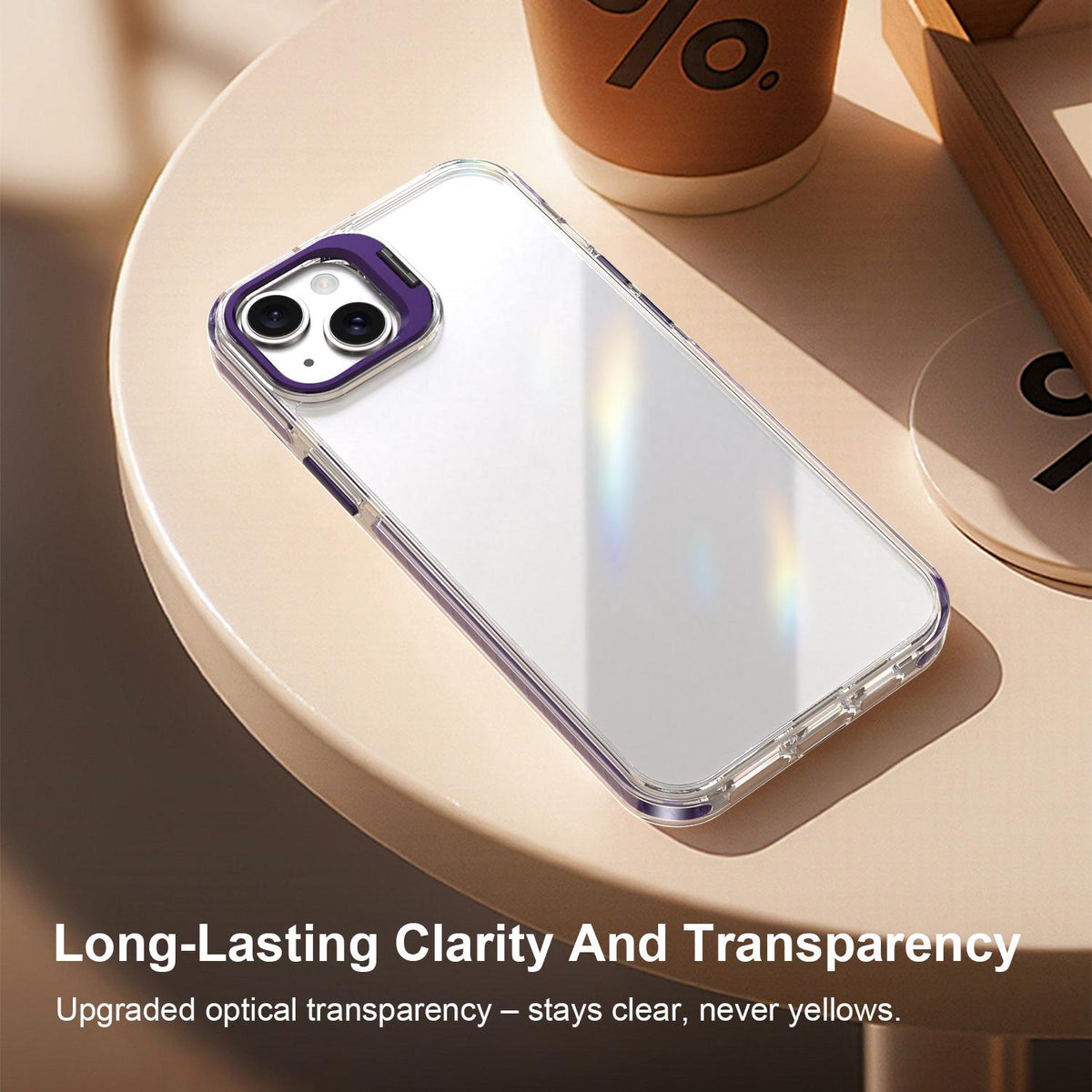 For iPhone 14 Plus Lens Frame Holder Acrylic TPU Phone Case - Clear Purple - EDA009890915E