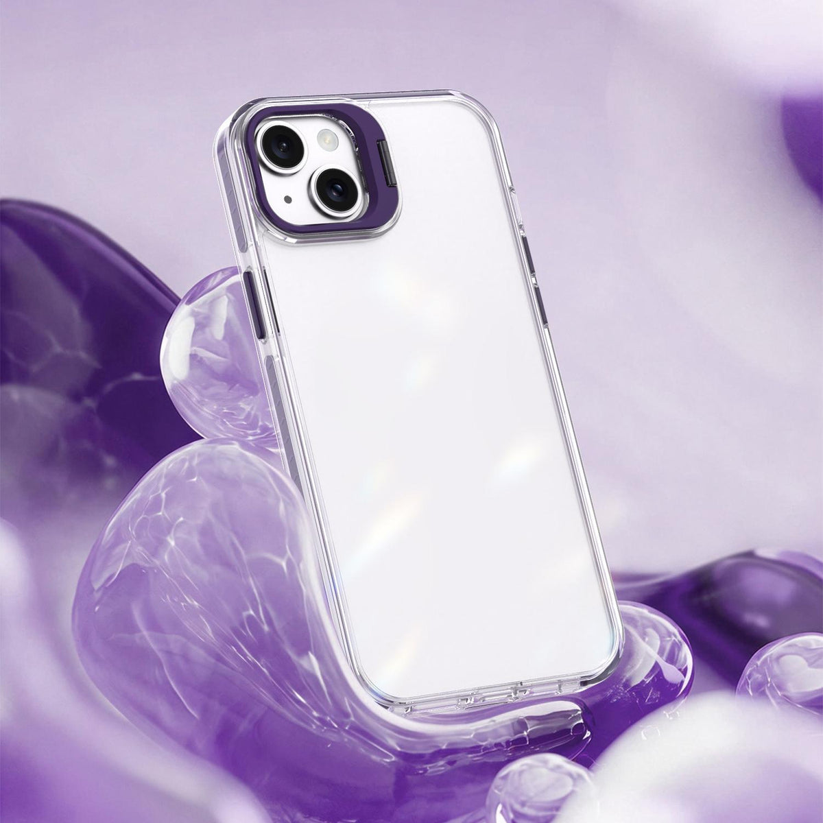 For iPhone 14 Plus Lens Frame Holder Acrylic TPU Phone Case - Clear Purple - EDA009890915E