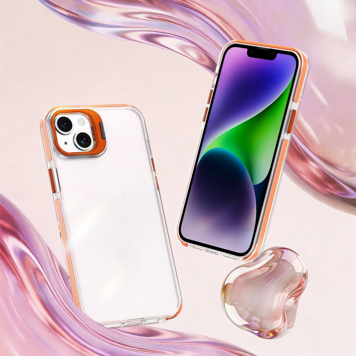 For iPhone 14 Lens Frame Holder Acrylic TPU Phone Case - Clear Orange - EDA009890916A