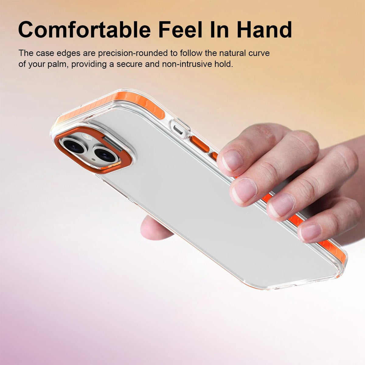 For iPhone 14 Lens Frame Holder Acrylic TPU Phone Case - Clear Orange - EDA009890916A