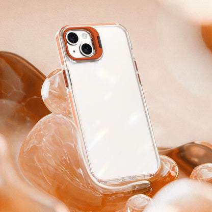 For iPhone 14 Lens Frame Holder Acrylic TPU Phone Case - Clear Orange - EDA009890916A