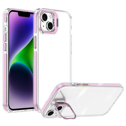 For iPhone 14 Lens Frame Holder Acrylic TPU Phone Case - Clear Pink - EDA009890916B