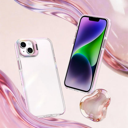For iPhone 14 Lens Frame Holder Acrylic TPU Phone Case - Clear Pink - EDA009890916B