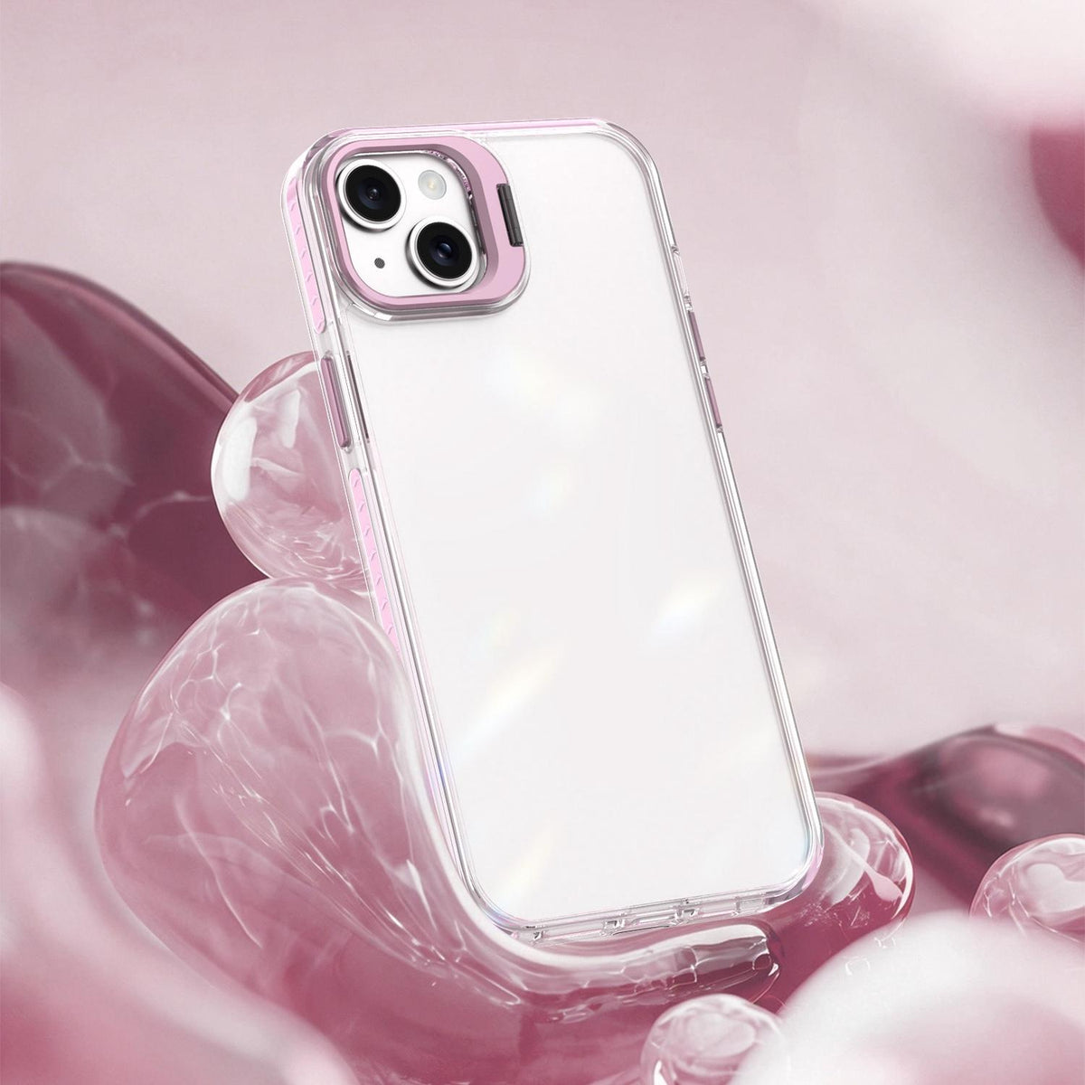 For iPhone 14 Lens Frame Holder Acrylic TPU Phone Case - Clear Pink - EDA009890916B