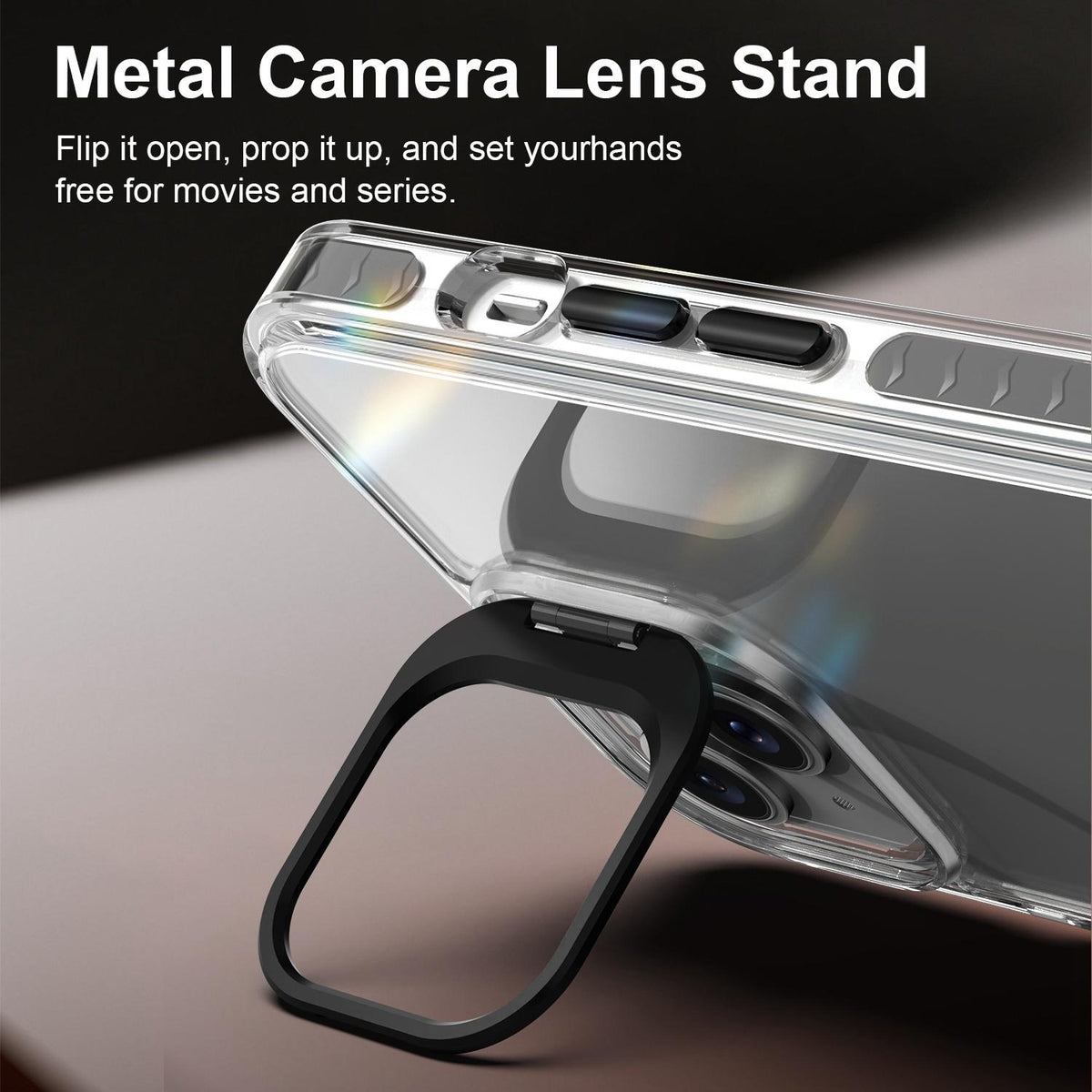 For iPhone 14 Lens Frame Holder Acrylic TPU Phone Case - Clear Black - EDA009890916C