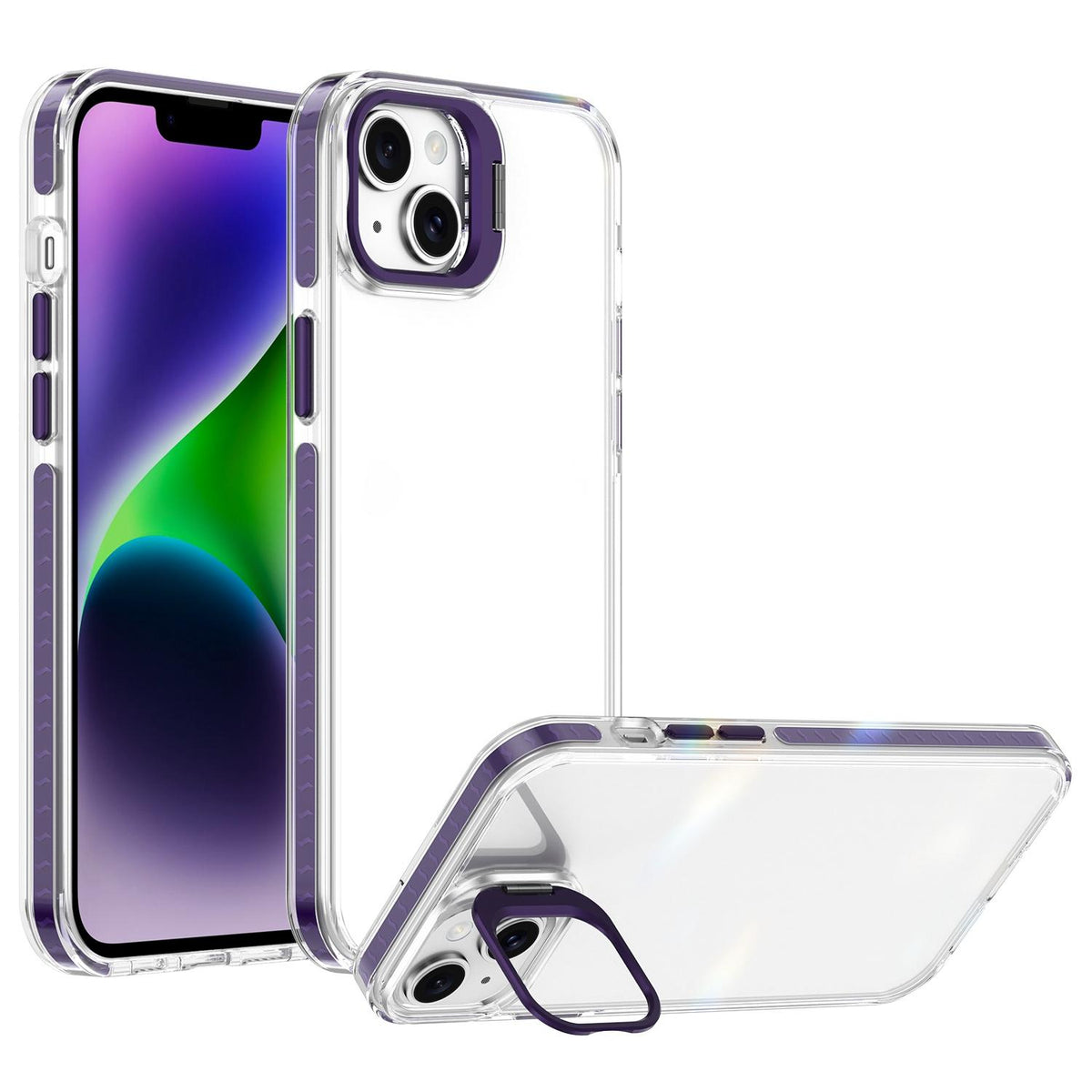 For iPhone 14 Lens Frame Holder Acrylic TPU Phone Case - Clear Purple - EDA009890916E