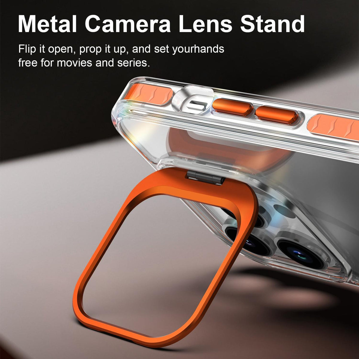 For iPhone 14 Pro Lens Frame Holder Acrylic TPU Phone Case - Clear Orange - EDA009890917A