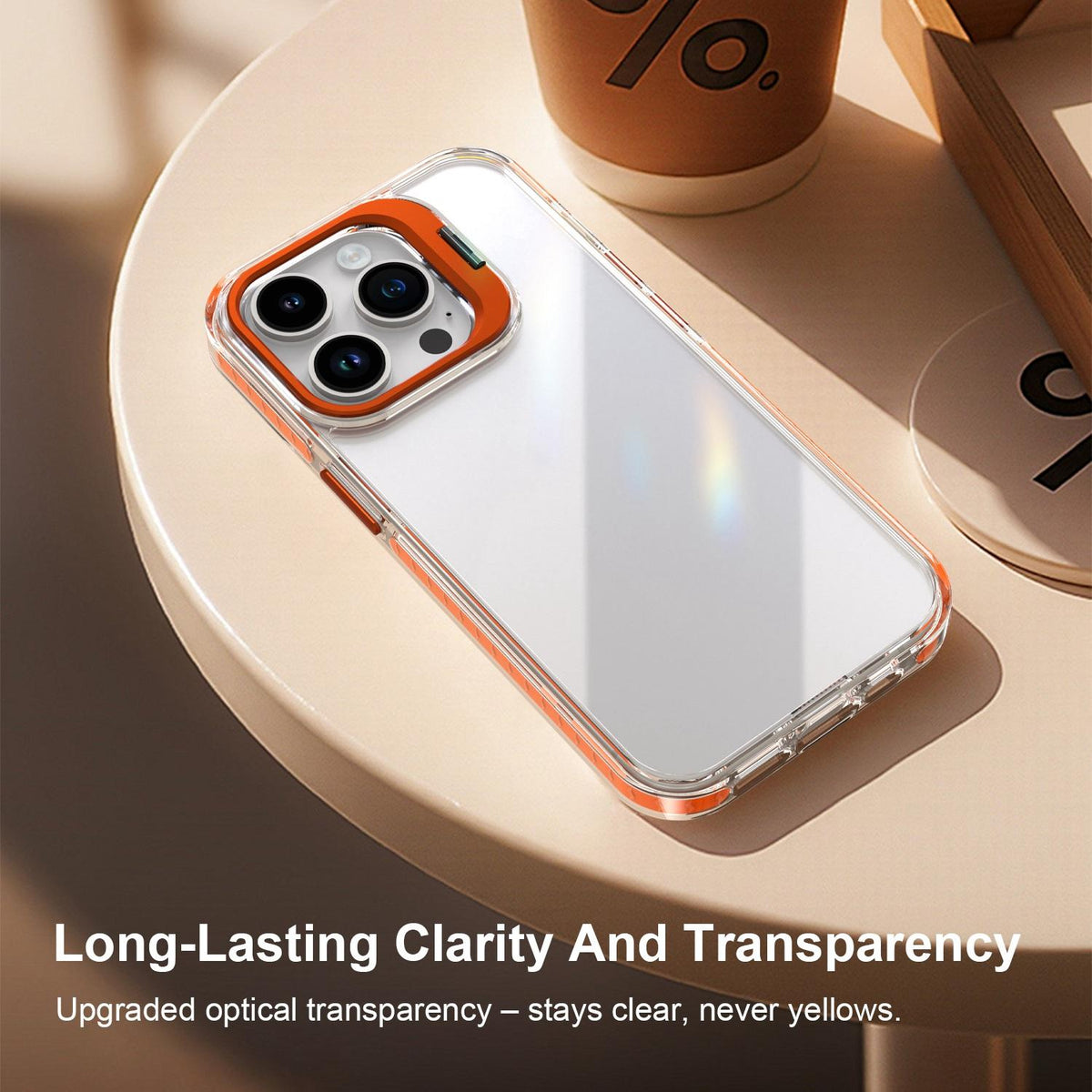 For iPhone 14 Pro Lens Frame Holder Acrylic TPU Phone Case - Clear Orange - EDA009890917A