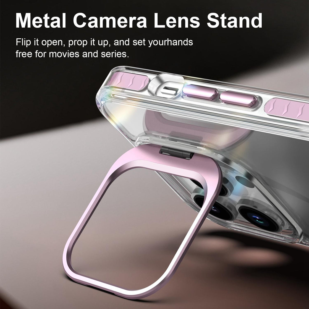 For iPhone 14 Pro Lens Frame Holder Acrylic TPU Phone Case - Clear Pink - EDA009890917B