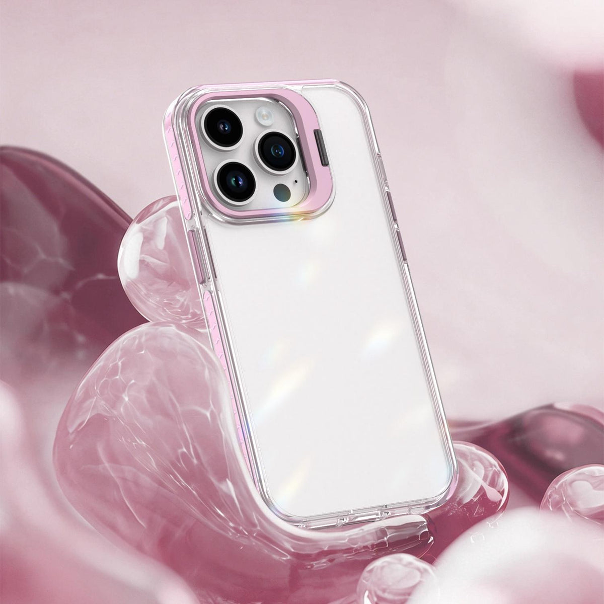 For iPhone 14 Pro Lens Frame Holder Acrylic TPU Phone Case - Clear Pink - EDA009890917B