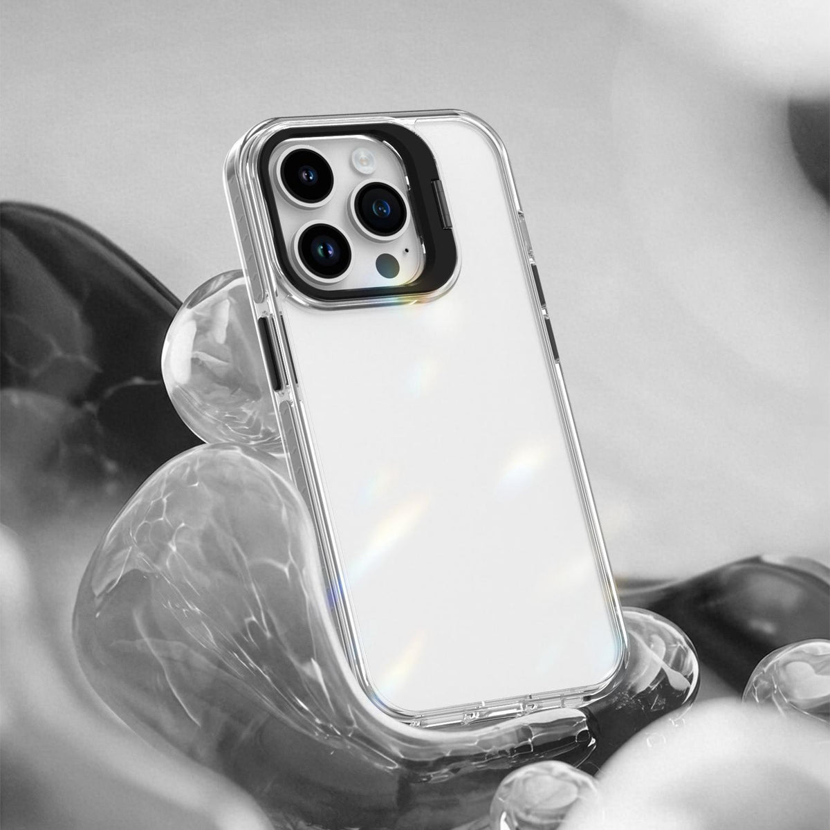 For iPhone 14 Pro Lens Frame Holder Acrylic TPU Phone Case - Clear Black - EDA009890917C