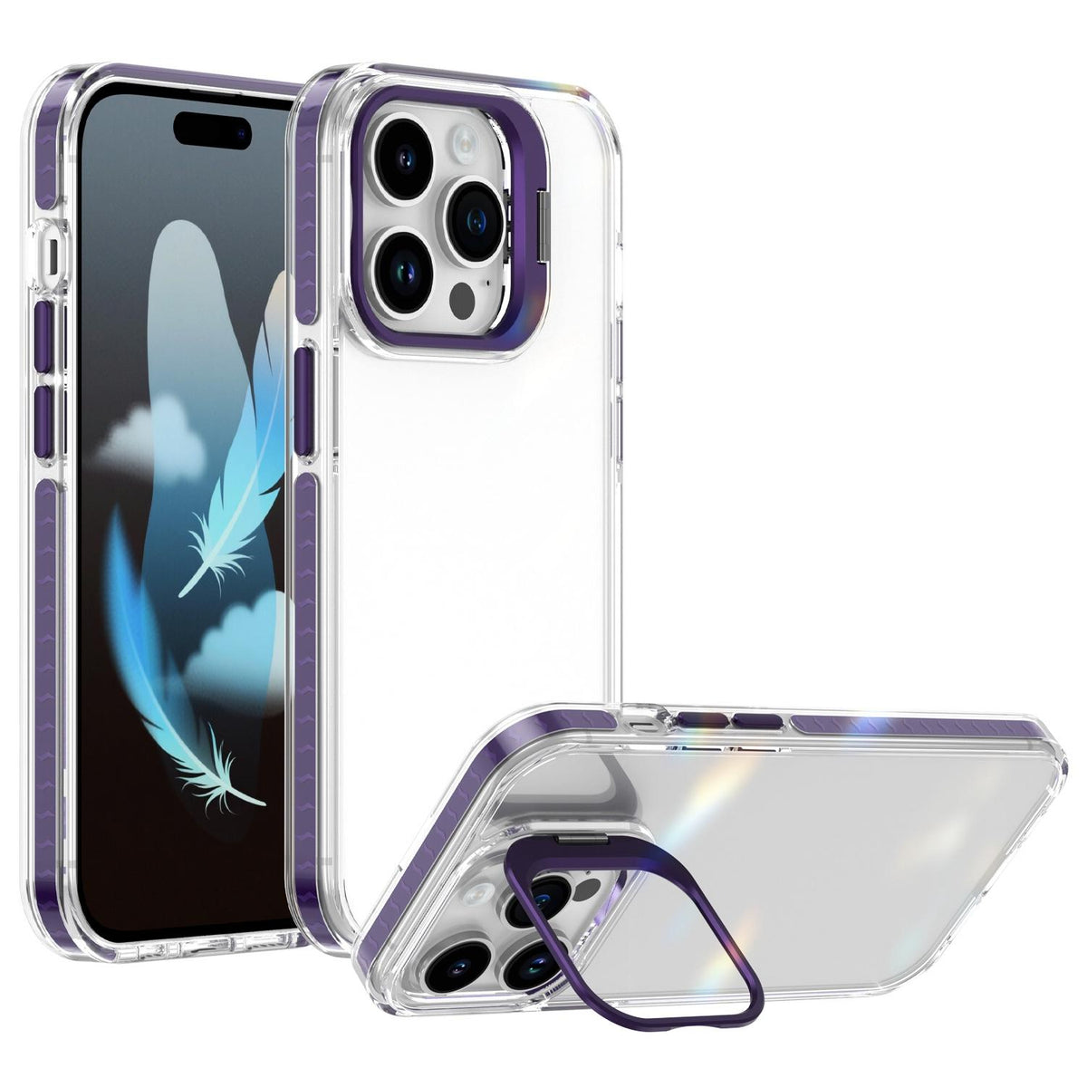 For iPhone 14 Pro Lens Frame Holder Acrylic TPU Phone Case - Clear Purple - EDA009890917E
