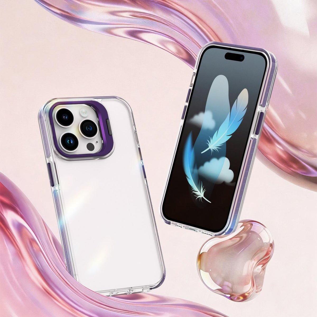For iPhone 14 Pro Lens Frame Holder Acrylic TPU Phone Case - Clear Purple - EDA009890917E