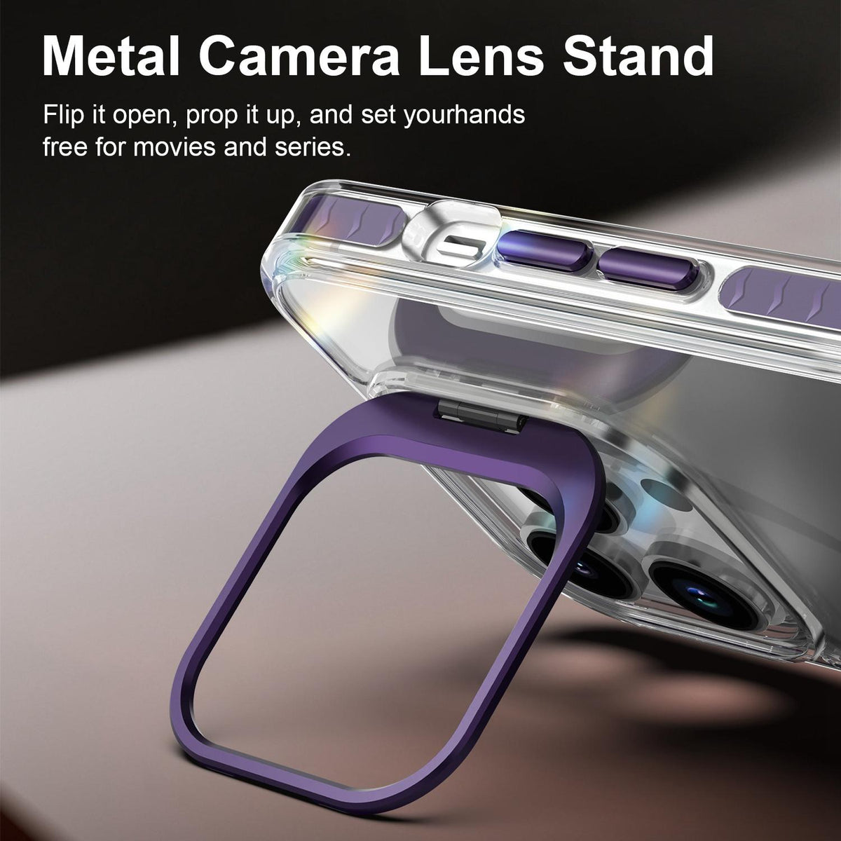 For iPhone 14 Pro Lens Frame Holder Acrylic TPU Phone Case - Clear Purple - EDA009890917E