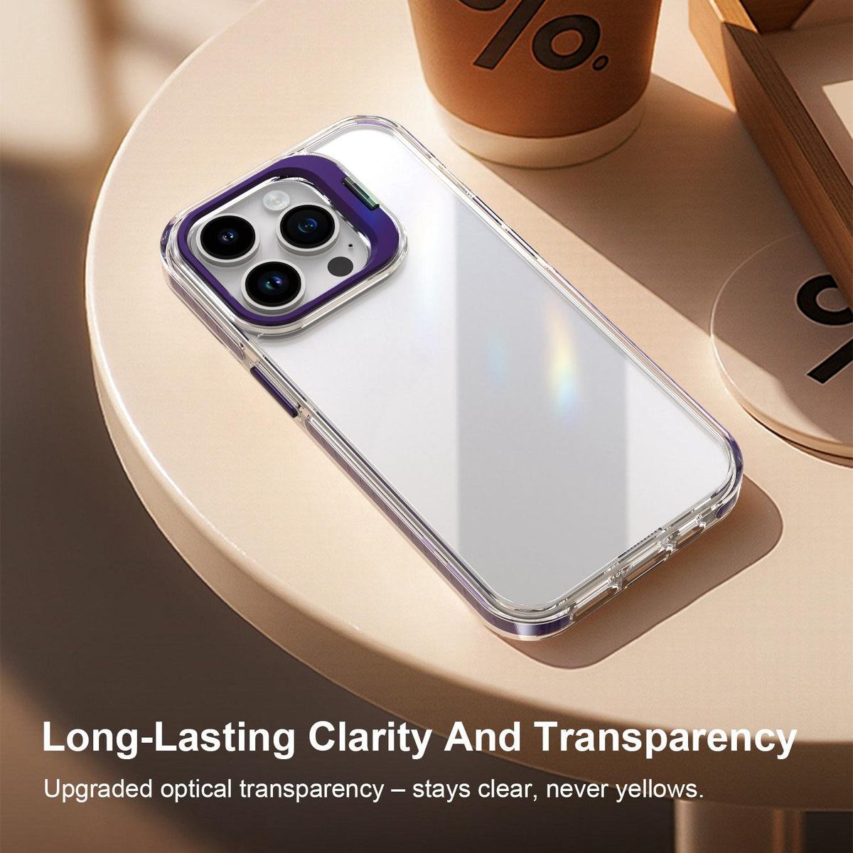 For iPhone 14 Pro Lens Frame Holder Acrylic TPU Phone Case - Clear Purple - EDA009890917E