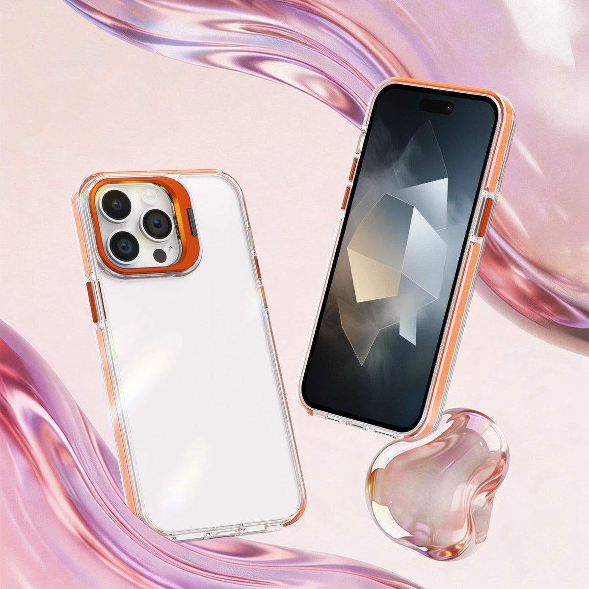 For iPhone 14 Pro Max Lens Frame Holder Acrylic TPU Phone Case - Clear Orange - EDA009890918A