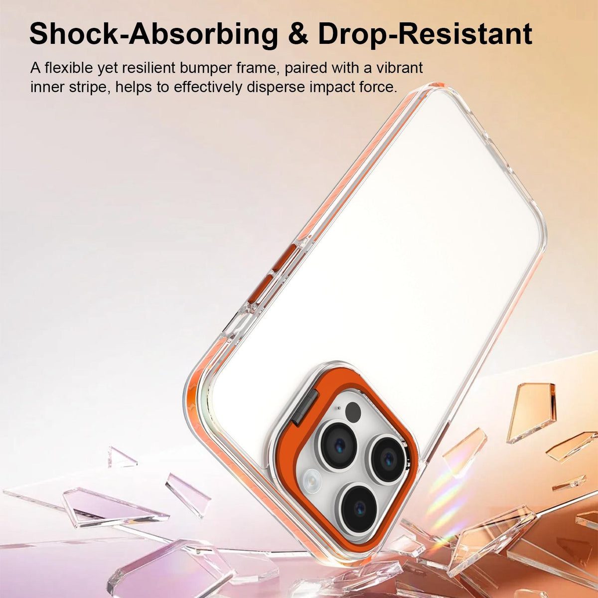 For iPhone 14 Pro Max Lens Frame Holder Acrylic TPU Phone Case - Clear Orange - EDA009890918A