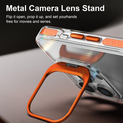 For iPhone 14 Pro Max Lens Frame Holder Acrylic TPU Phone Case - Clear Orange - EDA009890918A