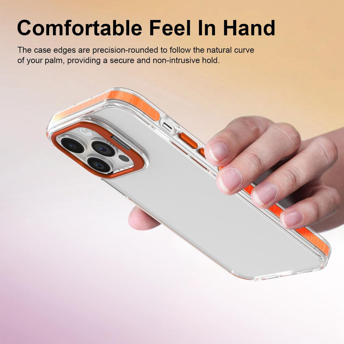 For iPhone 14 Pro Max Lens Frame Holder Acrylic TPU Phone Case - Clear Orange - EDA009890918A