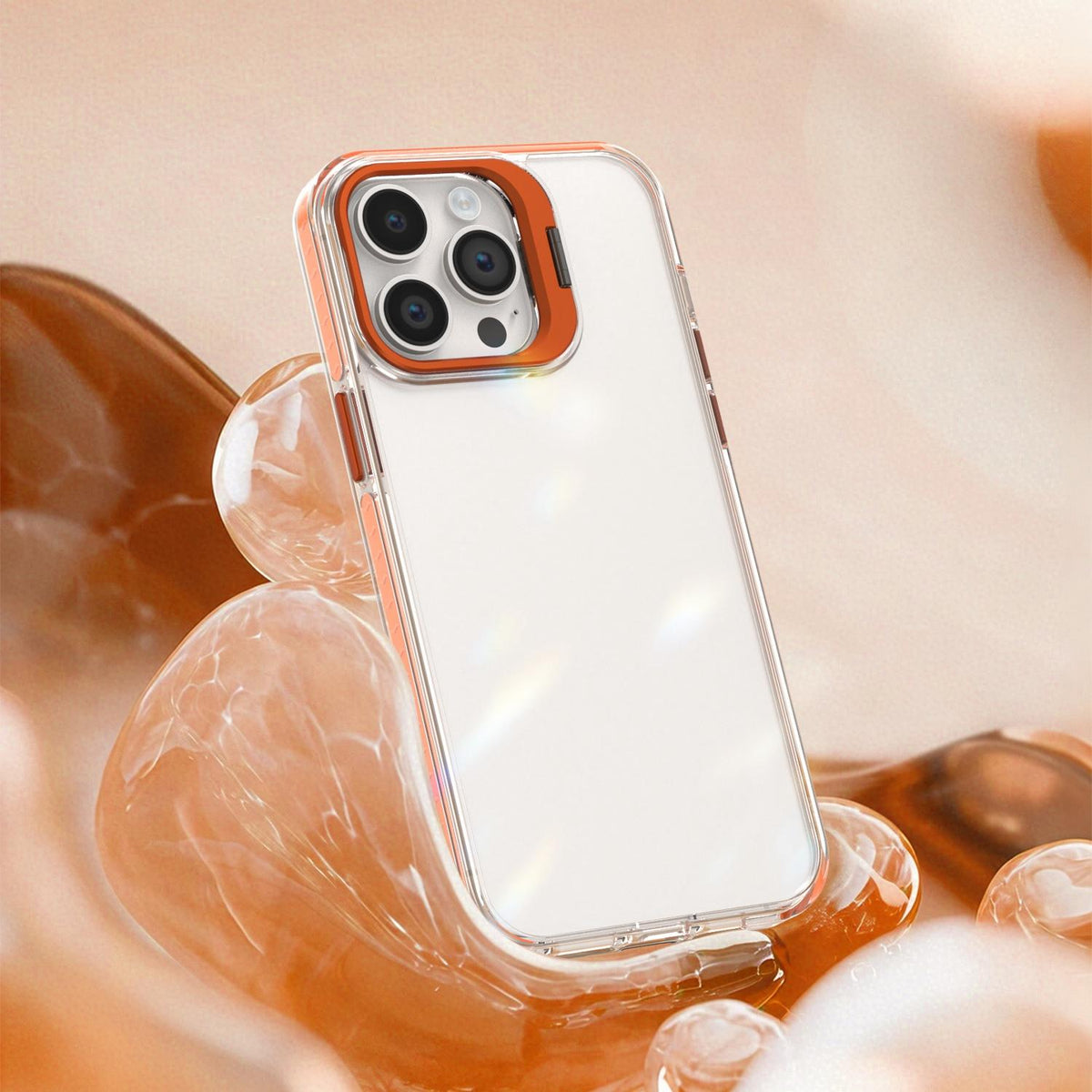 For iPhone 14 Pro Max Lens Frame Holder Acrylic TPU Phone Case - Clear Orange - EDA009890918A