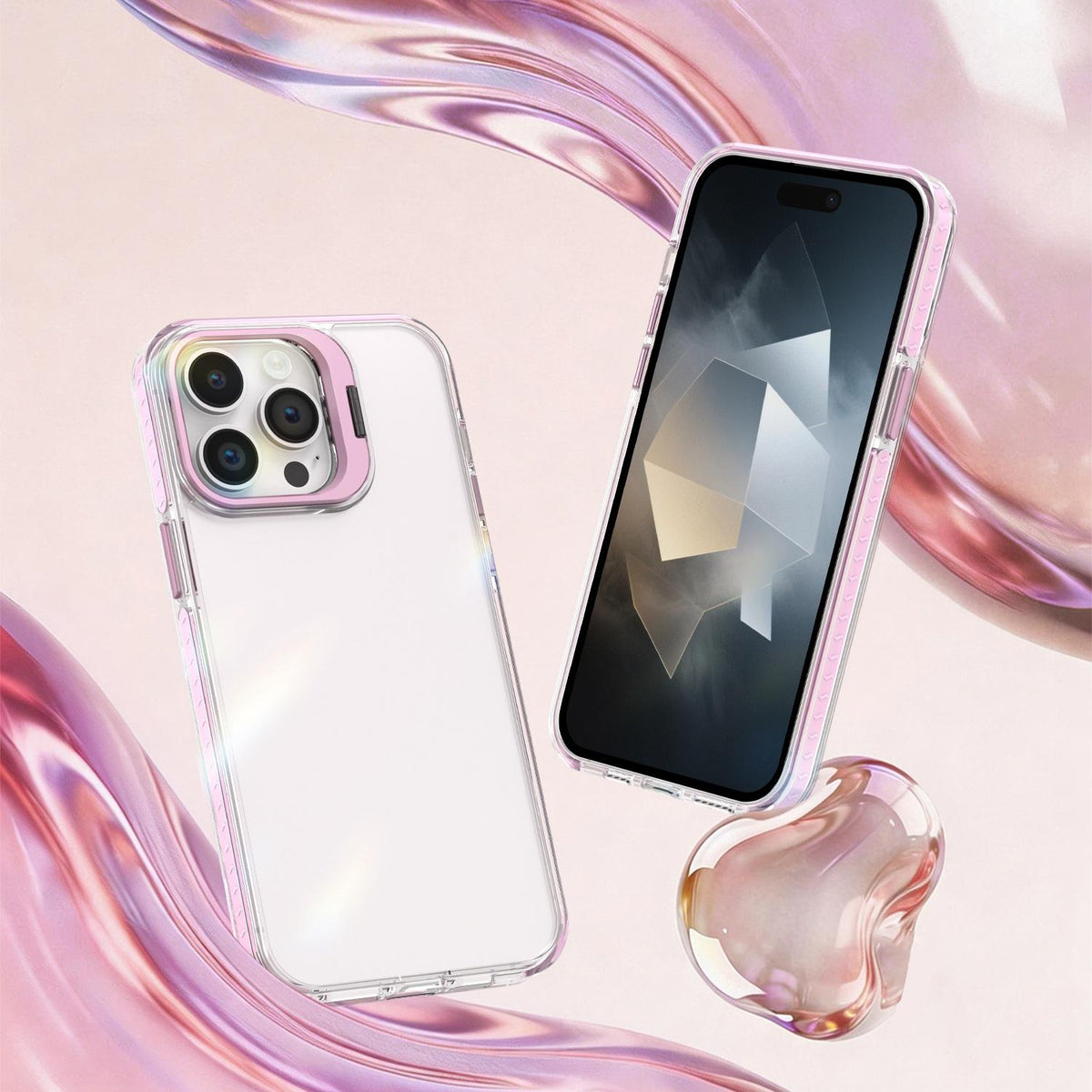 For iPhone 14 Pro Max Lens Frame Holder Acrylic TPU Phone Case - Clear Pink - EDA009890918B