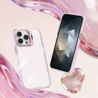 For iPhone 14 Pro Max Lens Frame Holder Acrylic TPU Phone Case - Clear Pink - EDA009890918B