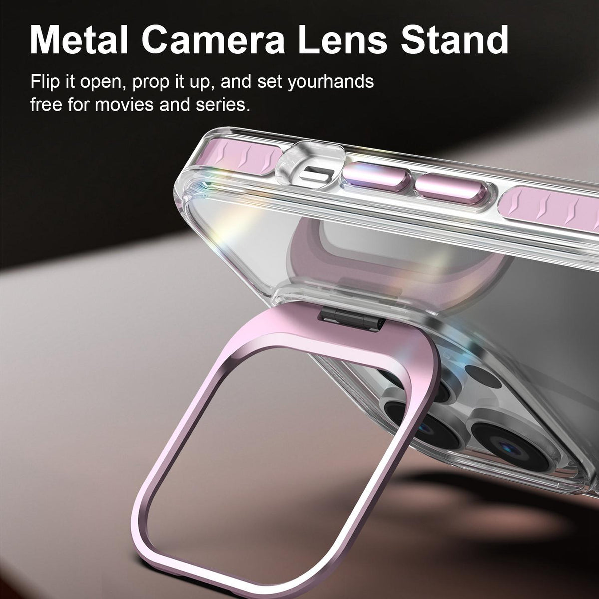 For iPhone 14 Pro Max Lens Frame Holder Acrylic TPU Phone Case - Clear Pink - EDA009890918B