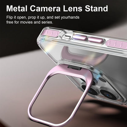 For iPhone 14 Pro Max Lens Frame Holder Acrylic TPU Phone Case - Clear Pink - EDA009890918B