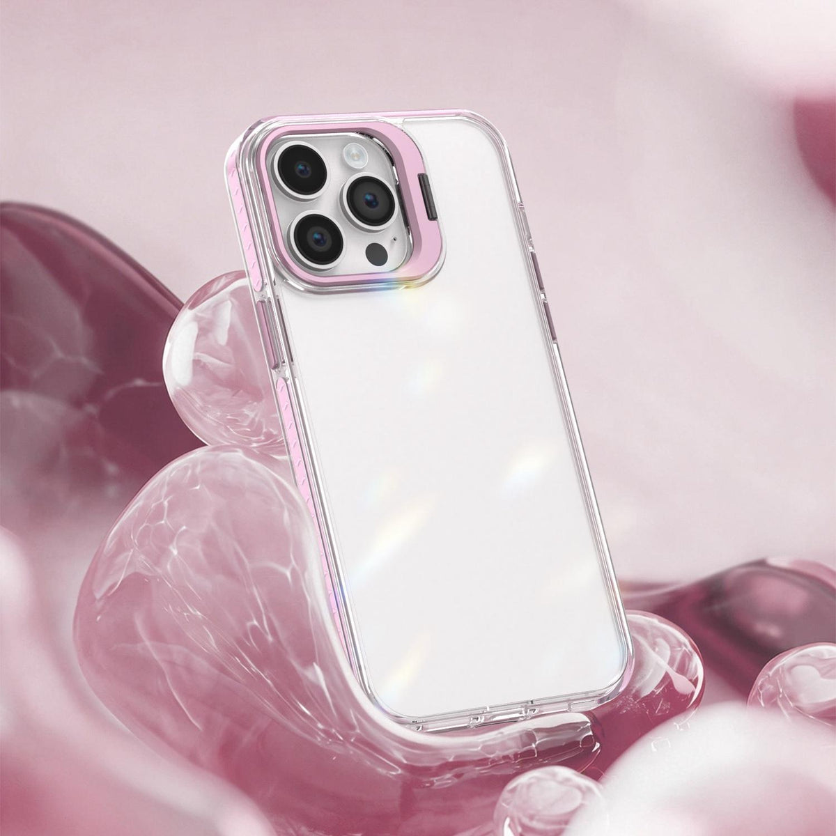 For iPhone 14 Pro Max Lens Frame Holder Acrylic TPU Phone Case - Clear Pink - EDA009890918B