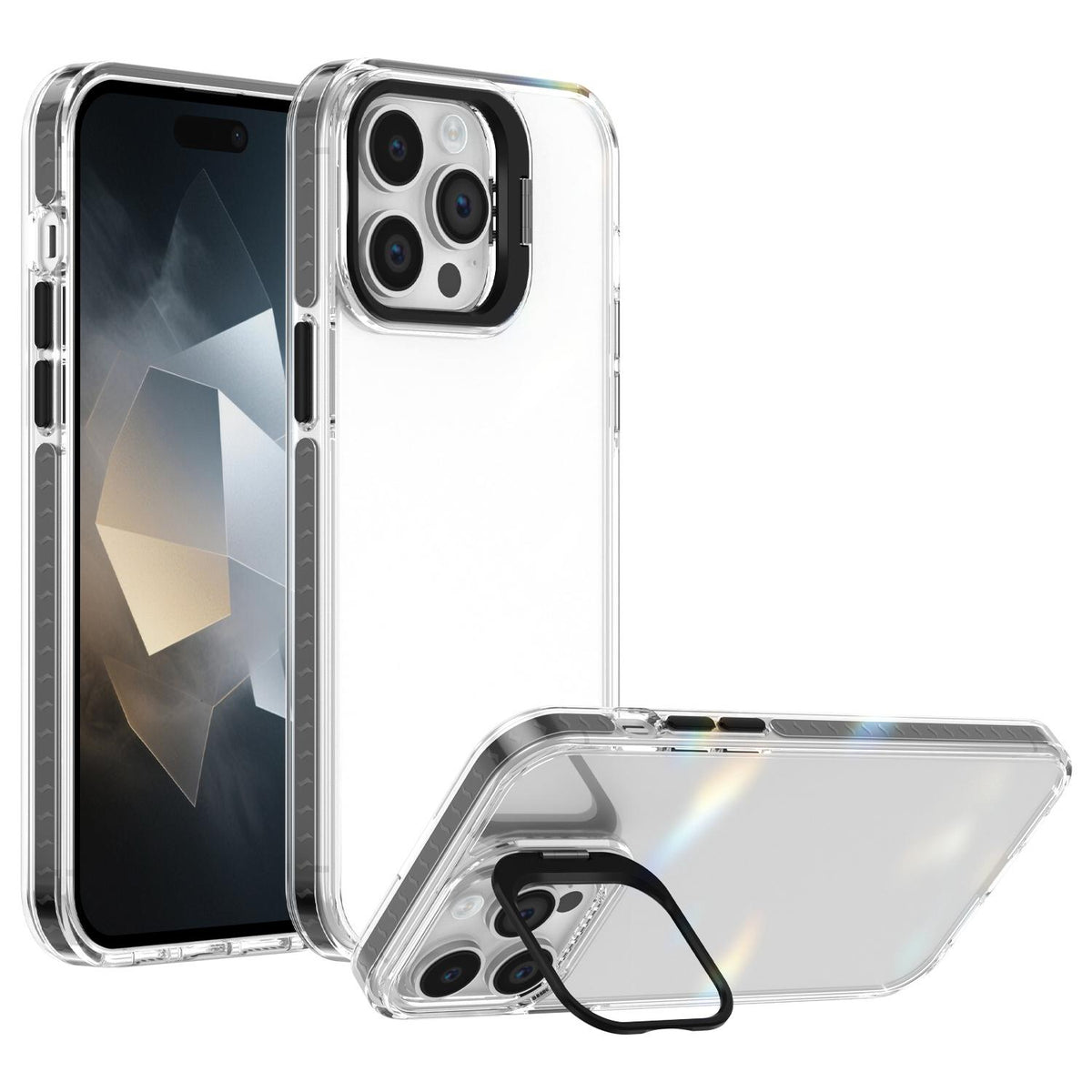 For iPhone 14 Pro Max Lens Frame Holder Acrylic TPU Phone Case - Clear Black - EDA009890918C