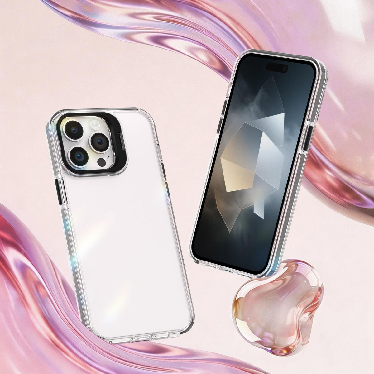For iPhone 14 Pro Max Lens Frame Holder Acrylic TPU Phone Case - Clear Black - EDA009890918C