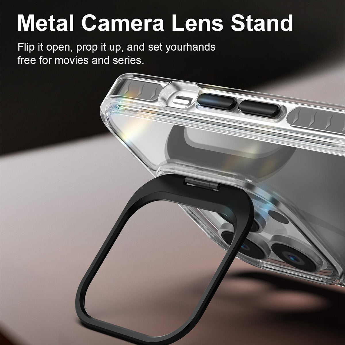 For iPhone 14 Pro Max Lens Frame Holder Acrylic TPU Phone Case - Clear Black - EDA009890918C