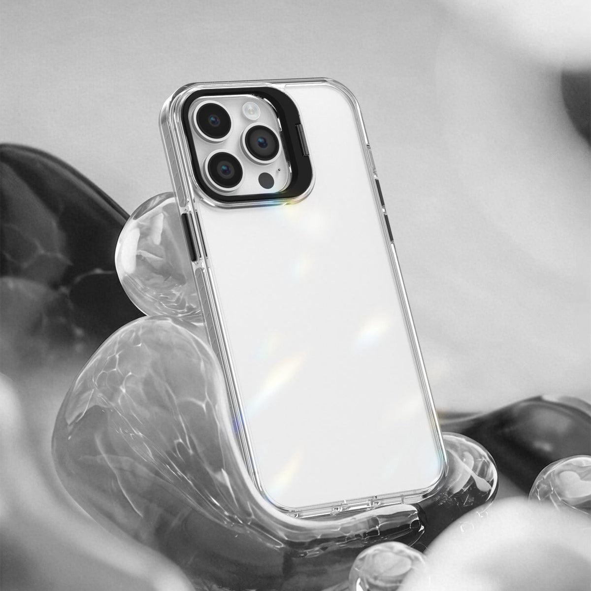 For iPhone 14 Pro Max Lens Frame Holder Acrylic TPU Phone Case - Clear Black - EDA009890918C