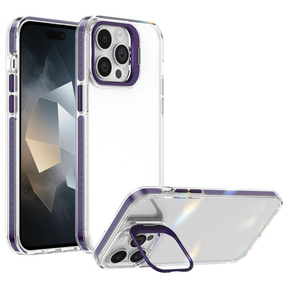 For iPhone 14 Pro Max Lens Frame Holder Acrylic TPU Phone Case - Clear Purple - EDA009890918E