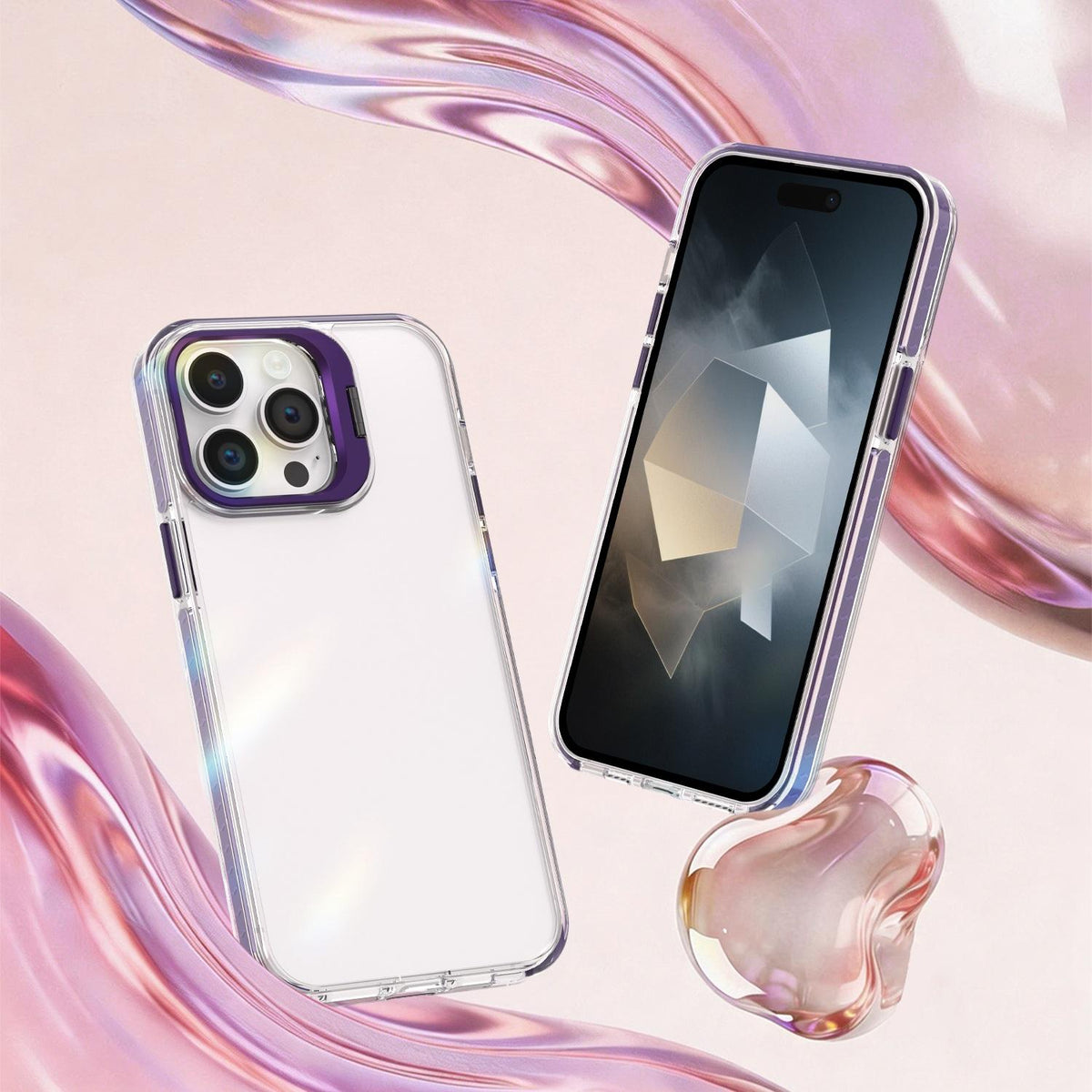 For iPhone 14 Pro Max Lens Frame Holder Acrylic TPU Phone Case - Clear Purple - EDA009890918E