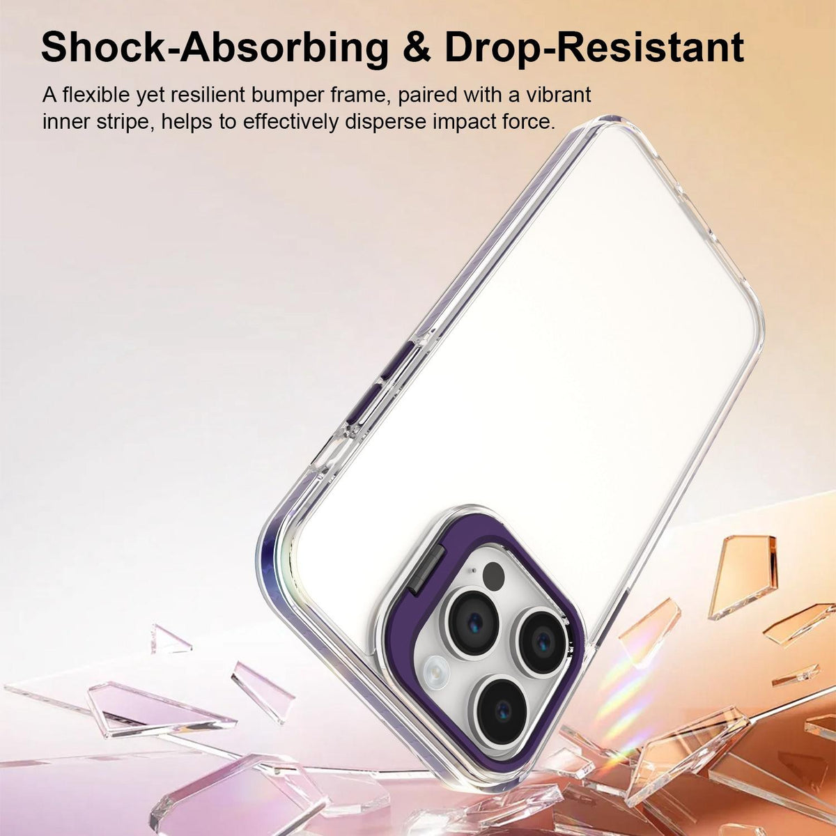 For iPhone 14 Pro Max Lens Frame Holder Acrylic TPU Phone Case - Clear Purple - EDA009890918E