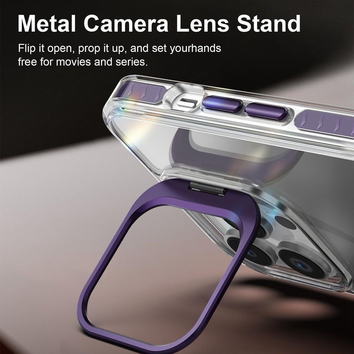 For iPhone 14 Pro Max Lens Frame Holder Acrylic TPU Phone Case - Clear Purple - EDA009890918E