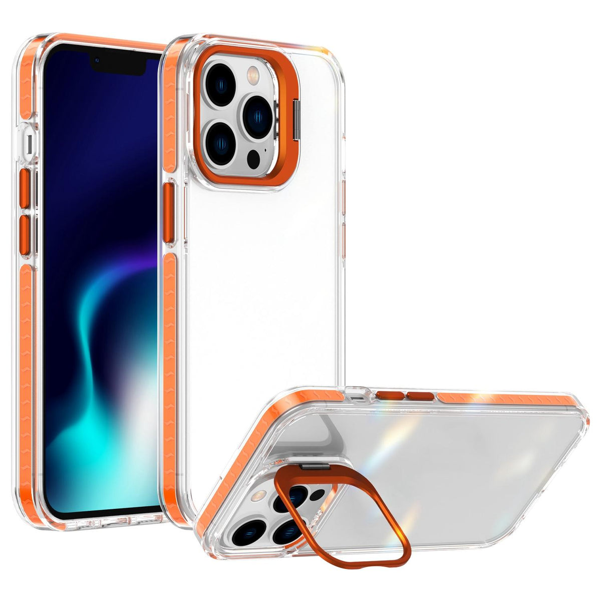 For iPhone 13 Pro Lens Frame Holder Acrylic TPU Phone Case - Clear Orange - EDA009890920A