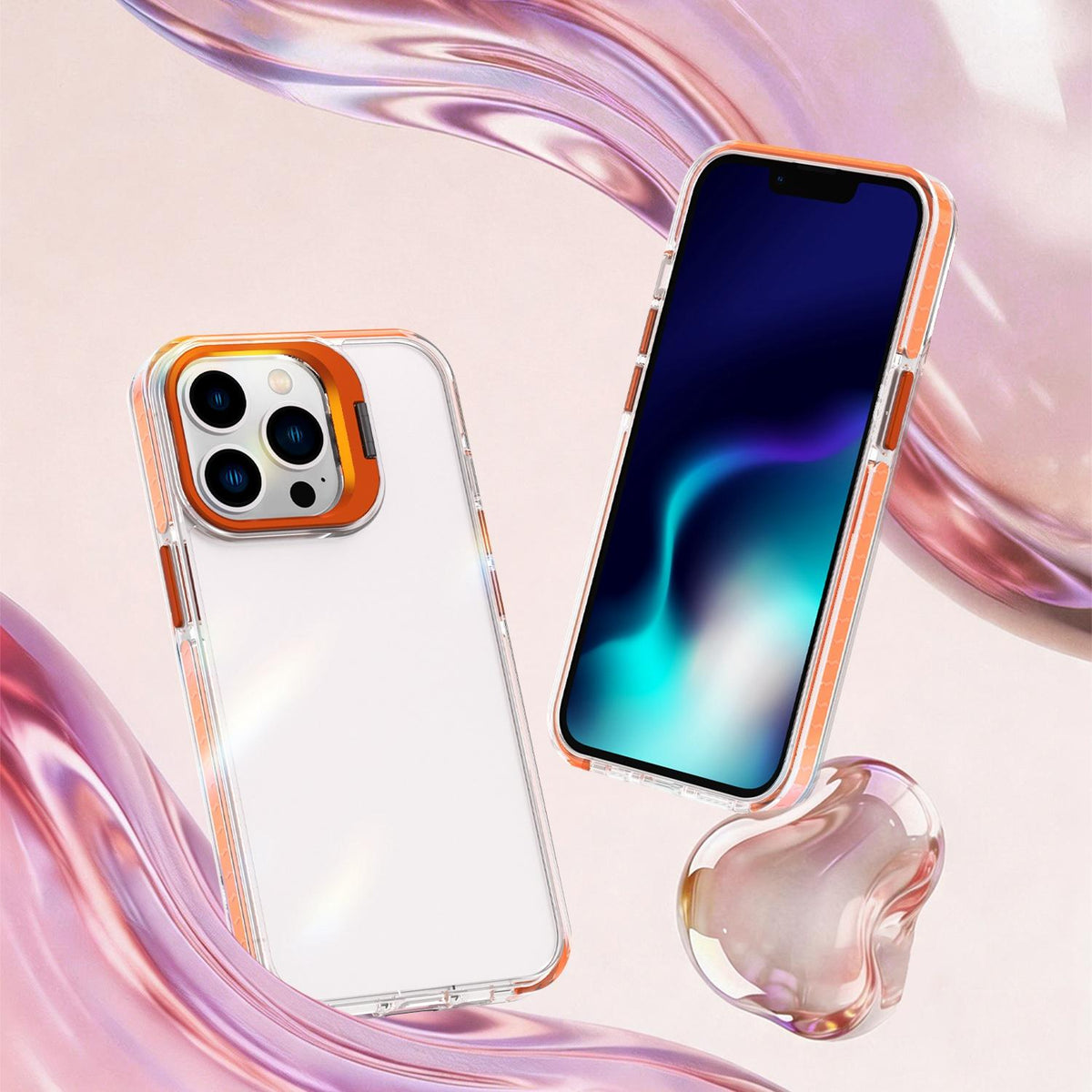 For iPhone 13 Pro Lens Frame Holder Acrylic TPU Phone Case - Clear Orange - EDA009890920A