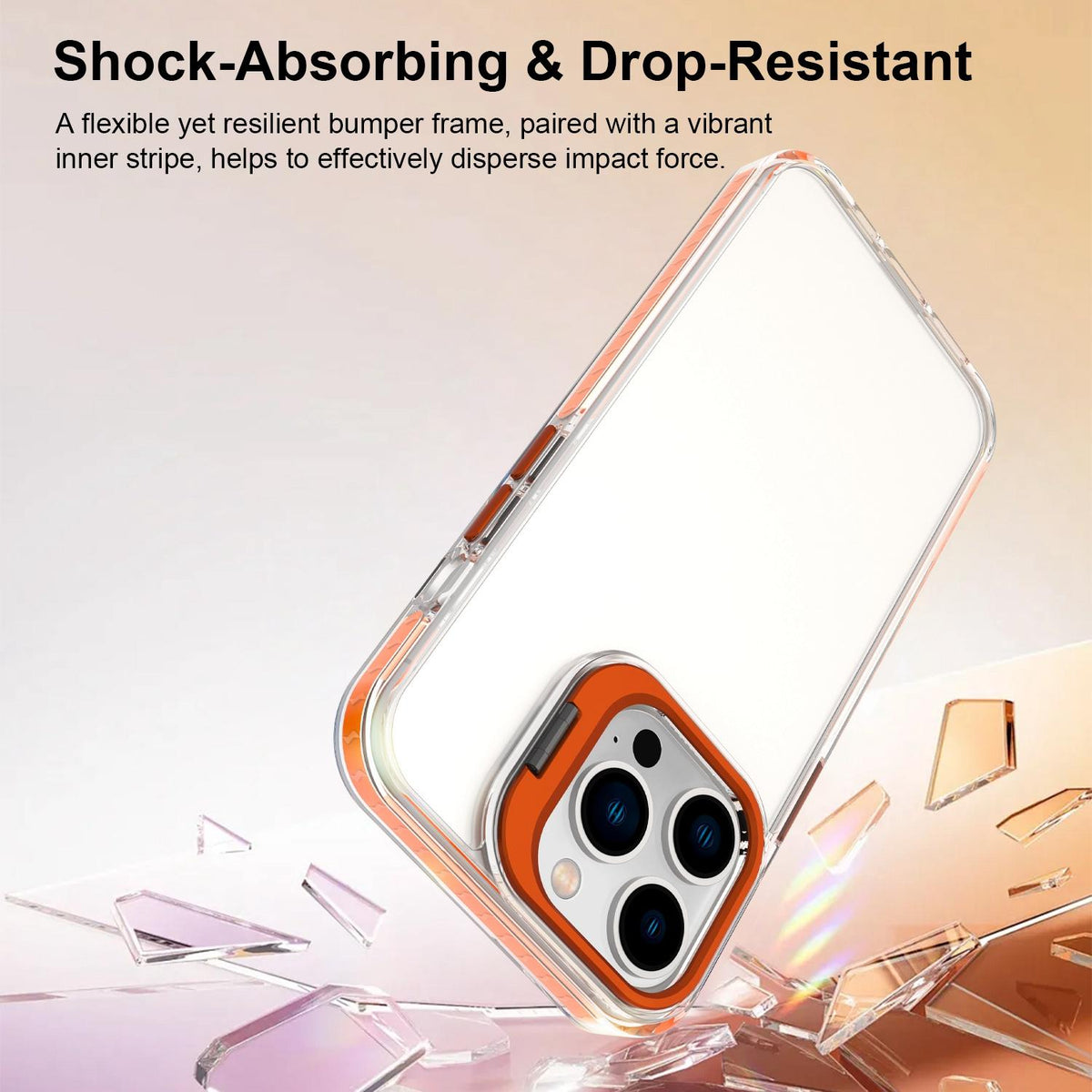 For iPhone 13 Pro Lens Frame Holder Acrylic TPU Phone Case - Clear Orange - EDA009890920A