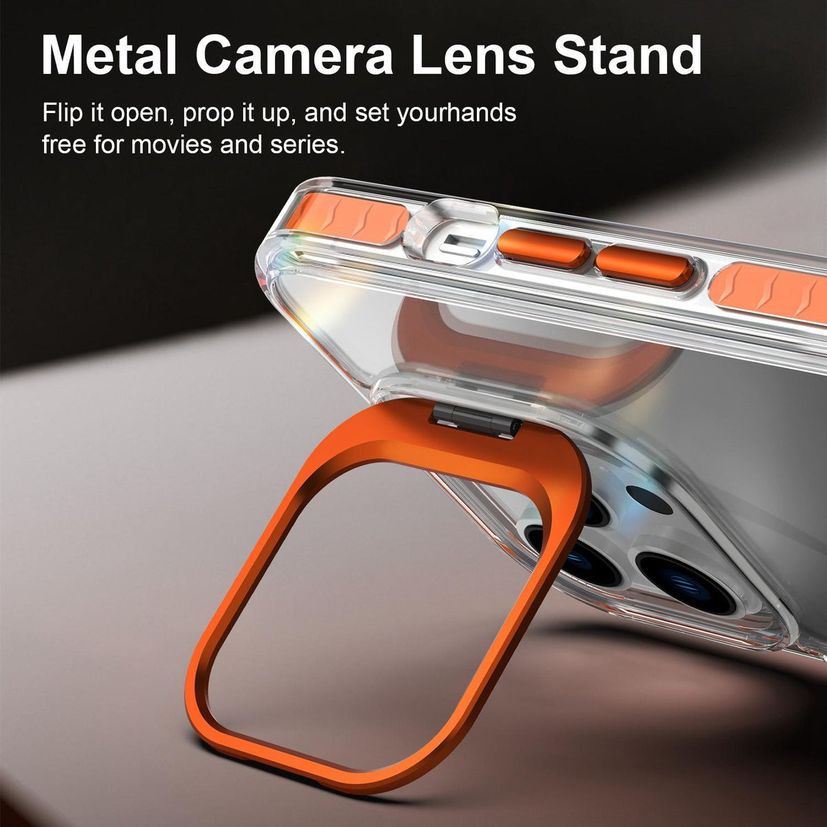 For iPhone 13 Pro Lens Frame Holder Acrylic TPU Phone Case - Clear Orange - EDA009890920A