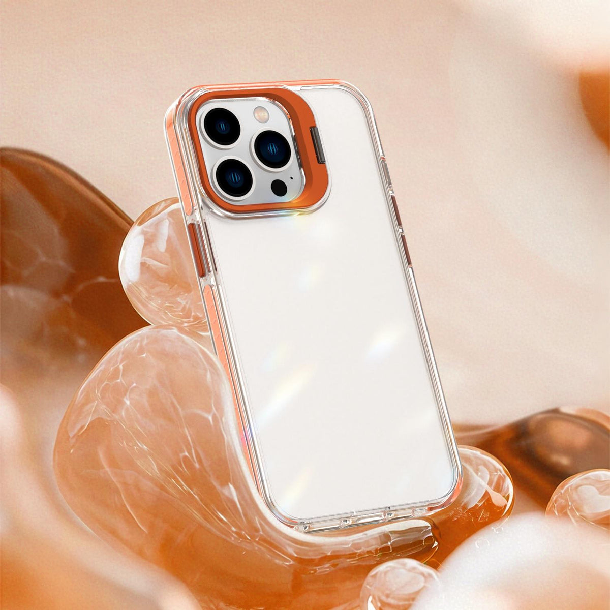 For iPhone 13 Pro Lens Frame Holder Acrylic TPU Phone Case - Clear Orange - EDA009890920A