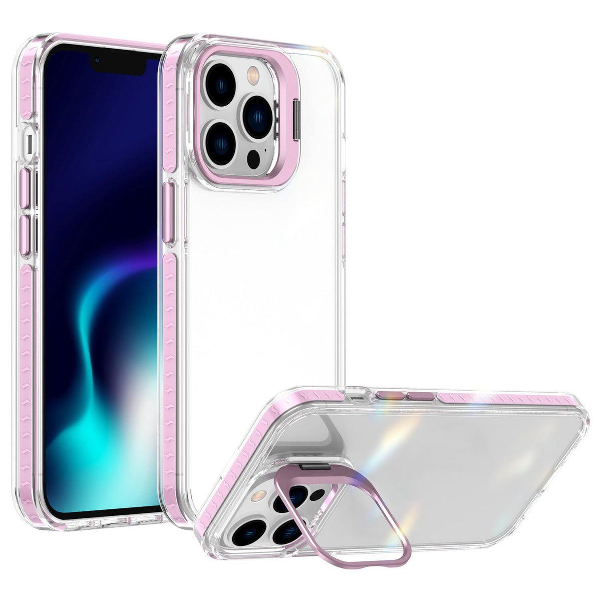 For iPhone 13 Pro Lens Frame Holder Acrylic TPU Phone Case - Clear Pink - EDA009890920B